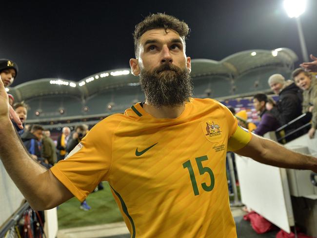 Mile Jedinak from Australia after the 2018 FIFA World Cup Asian Qualifier match between Australia and Saudi Arabia at the Adelaide Oval in Adelaide, Thursday, June 8, 2017. (AAP Image/David Mariuz) NO ARCHIVING, EDITORIAL USE ONLY