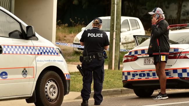 Police on scene at a stabbing at a unit complex on Riverway Drive, Condon. Picture: Evan Morgan