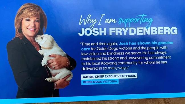 The Guide Dogs Victoria chief featured on a political pamphlet for Josh Frydenberg.