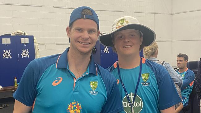 Hayden Kenny with Steve Smith at the 2022 Boxing Day Test. Picture: Supplied.