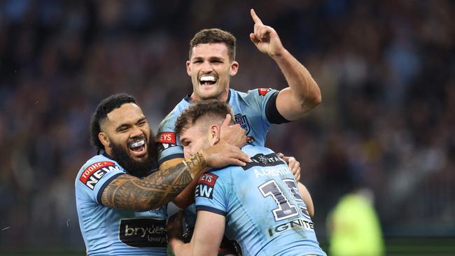 Nathan Cleary escaped a ban despite making contact with Kalyn Ponga’s head. Picture: Trevor Collens/AFP