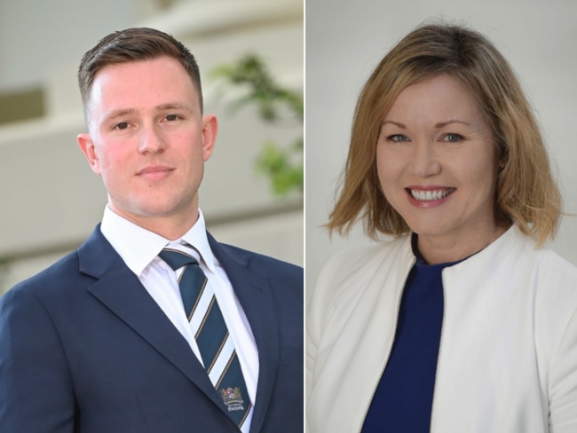 Geelong mayor Trent Sullivan (left) and acting Geelong chief executive Kaarina Phyland (right).