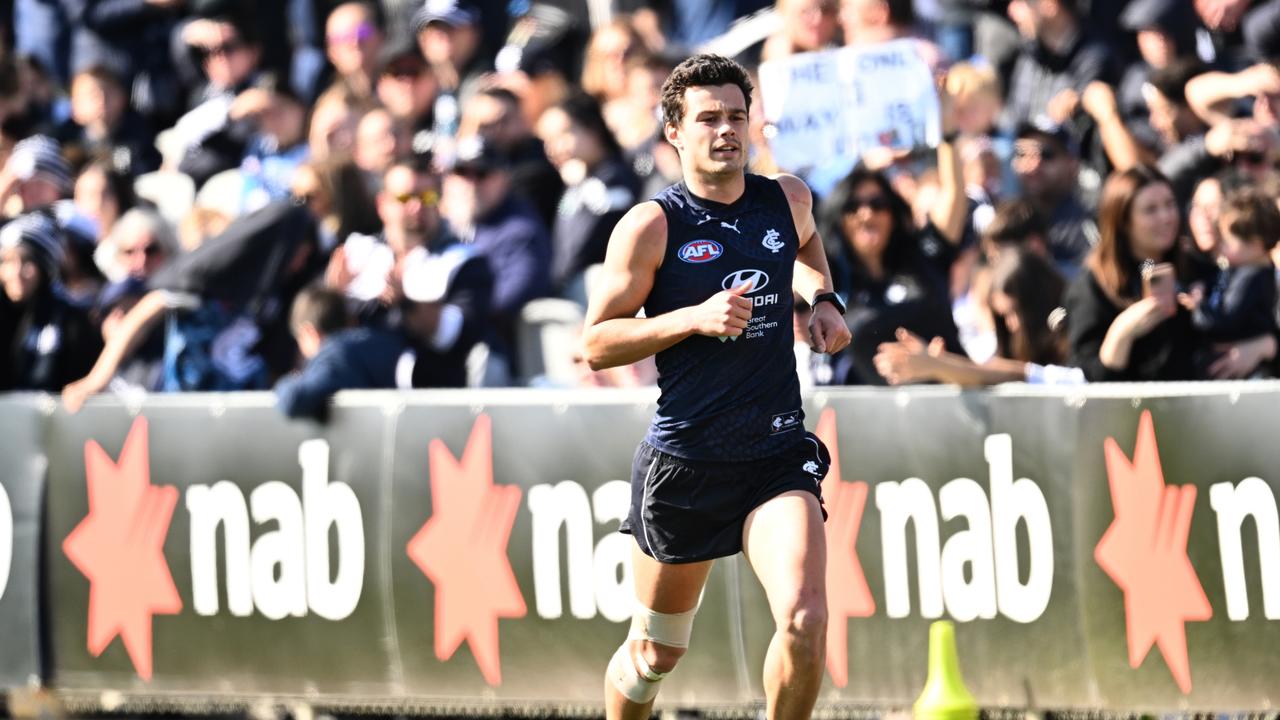 Jack Silvagni runs laps. Picture: Getty Images