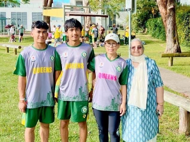 Ishaan, Hrihan, Debi and Sunita Malhotra at the memorial game honouring the five-year anniversary of Vikas Malhotra's on-field death. Picture: Supplied.