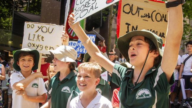 Children walked out of school to demand politicians address climate change. Picture: Jenny Evans