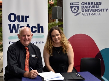 CDU signs MoU with Our Watch to prevent gendered violence and create safer communities. Picture: Charles Darwin University