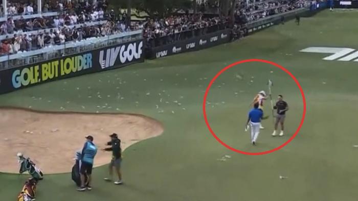 Lucas Herbert’s caddie Nick Pugh hit by errant water bottle throw on the 12th hole