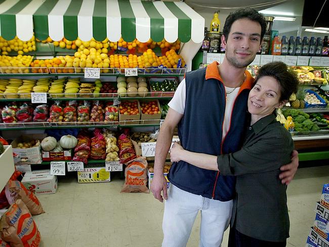 Voula Delios and her son Michael in the A and B Food Store in North Hobart.