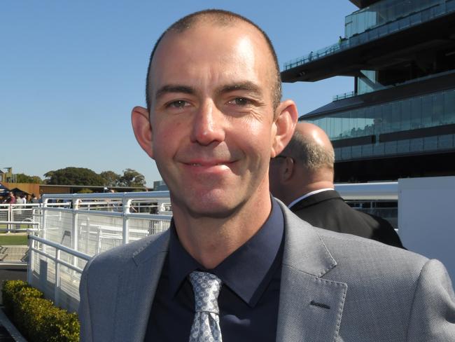 Trainer Jason Coyle is seen in the mounting yard after Valentino Rossa wins race 2, the City Tattersalls Club Handicap during the Winx Stakes Day at the Royal Randwick Racecourse inSydney, Saturday, August 24, 2019.  (AAP Image/Simon Bullard) NO ARCHIVING, EDITORIAL USE ONLY