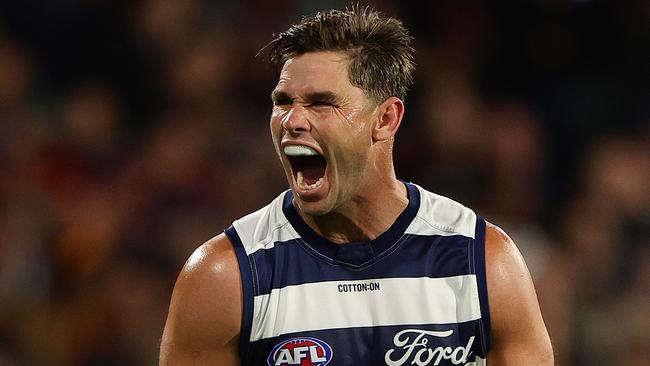 Geelong great Tom Hawkins. (Photo by Sarah Reed/AFL Photos via Getty Images)