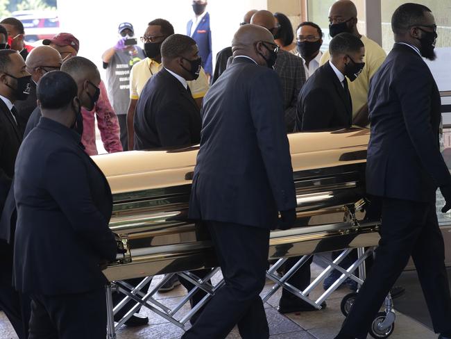 The casket of George Floyd arrives for a public memorial. Picture: AP