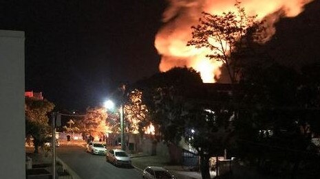 The childcare centre construction site engulfed in flames. Picture: Olivia Mowat