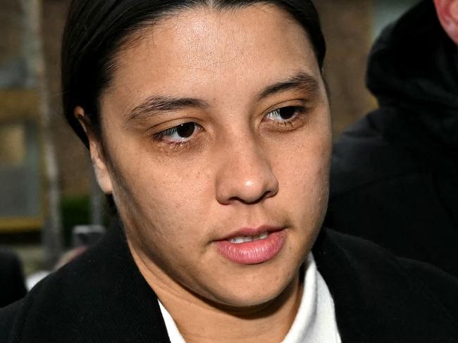 TOPSHOT - Chelsea's Australian striker Sam Kerr arrives at Kingston Crown Court in south London on February 11, 2025. Prosecutors in the trial of Kerr, who called a police officer "stupid and white", have asked the jury if perceptions would be different had she said "stupid and black". The Australia captain is on trial charged with causing racially aggravated harassment, which she denies, to police constable Stephen Lovell during an incident in southwest London in the early hours of January 30, 2023. (Photo by JUSTIN TALLIS / AFP)