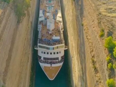 The MS Braemar is the largest ship to pass through Greece's Corinth Canal