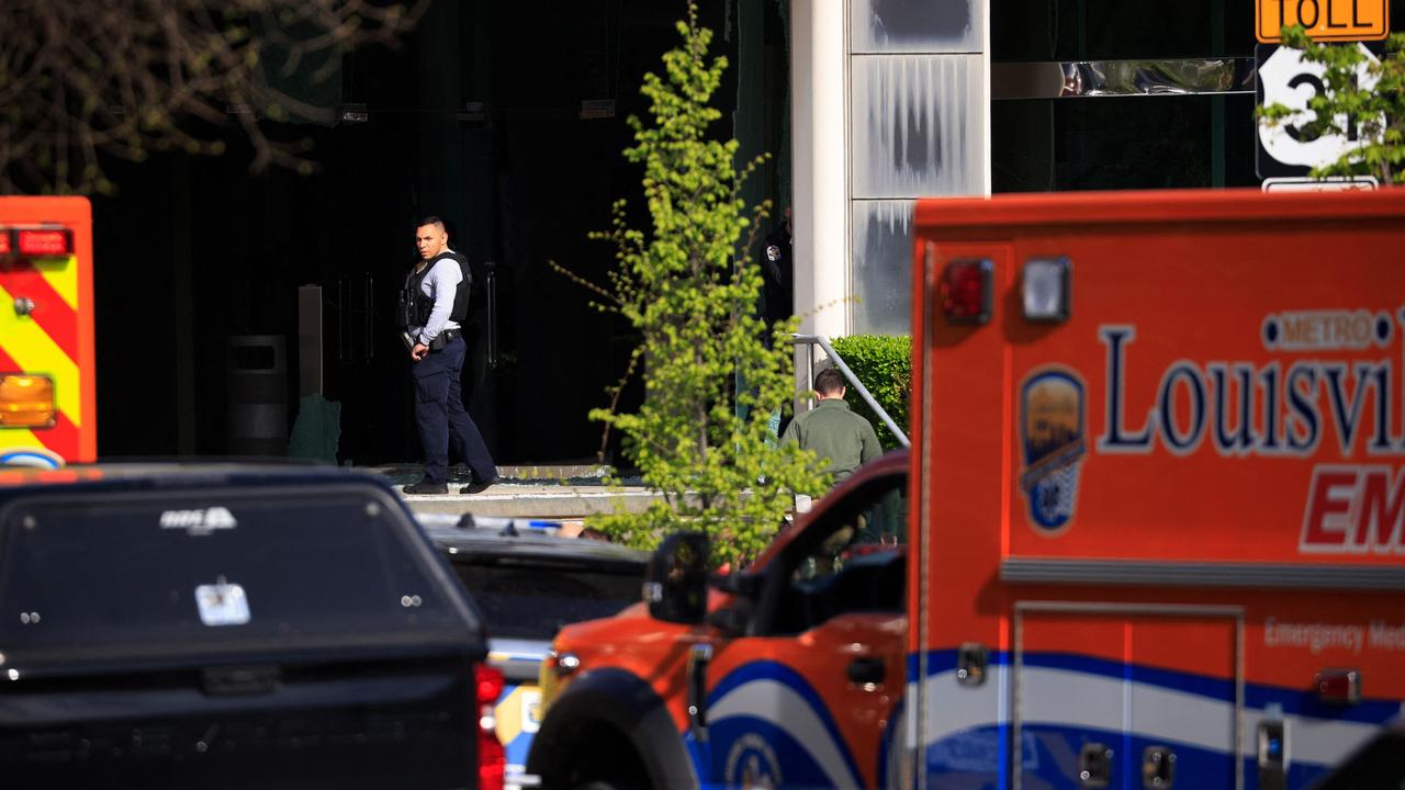 Police outside the bank branch. Picture: Luke Sharrett/Getty Images North America/Getty Images via AFP