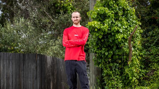 Ryan Meuleman stands on the spot where he was hit while riding his bike. Picture: Jake Nowakowski