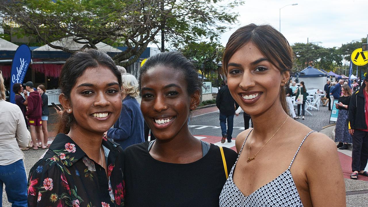 Shamaiah Sullivan, Mona Moore and Anmol Chanti at Main Beach Street Festival, Main Beach. Pic: Regina King