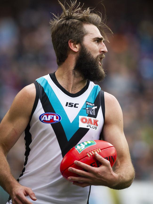 Justin Westhoff in action against Fremantle.