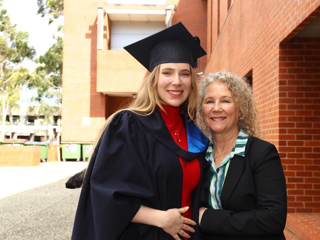 Deakin University graduate Emma Purcell and mum Toni Nielsen-Purcell. Picture: Alison Wynd