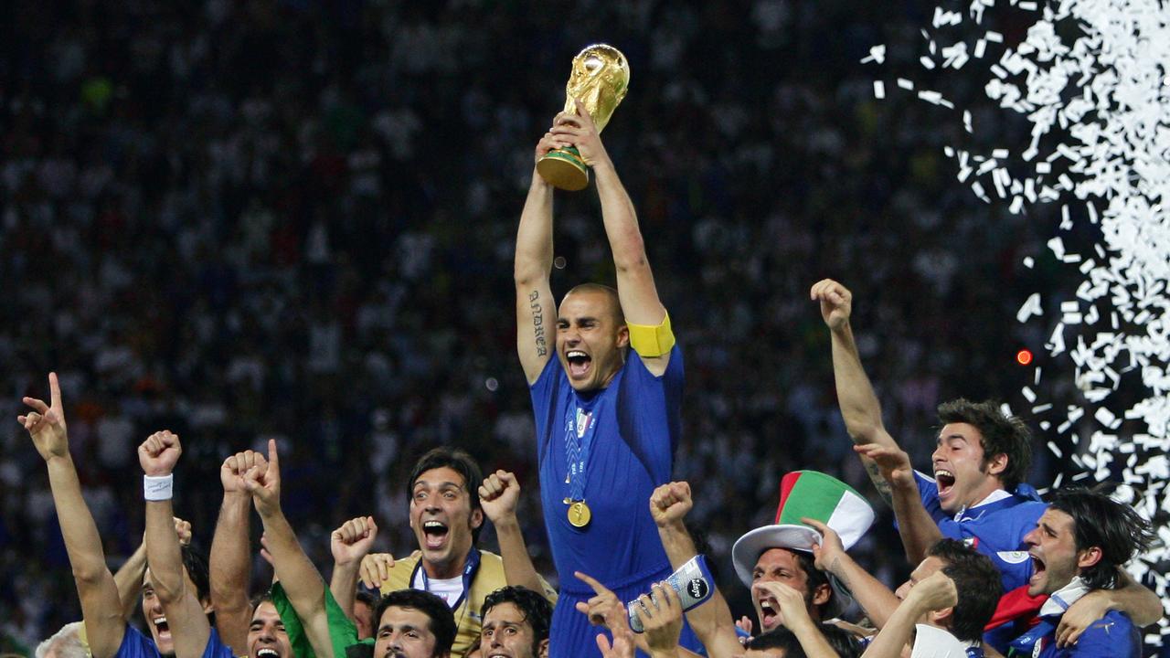 Fabio Cannavaro lifts the World Cup after leading Italy to victory in 2006. Picture: AFP