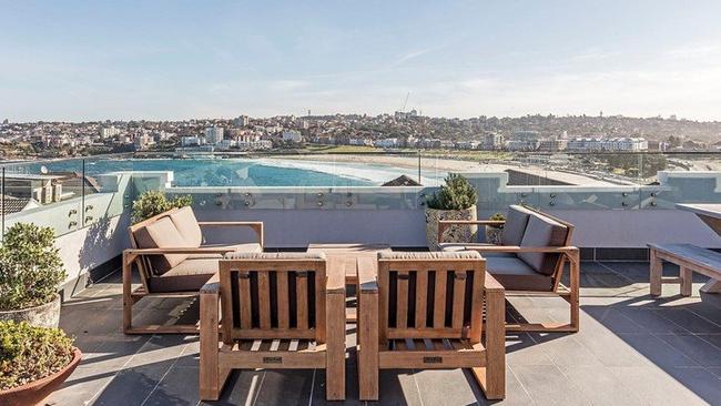 The rooftop of Simon Baker and Rebecca Trigg’s North Bondi pad.