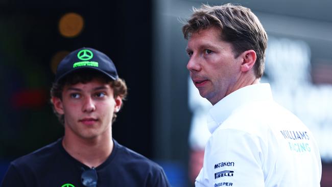 Williams boss James Vowles talks with Andrea Kimi Antonelli in the paddock. (Photo by Clive Rose/Getty Images)