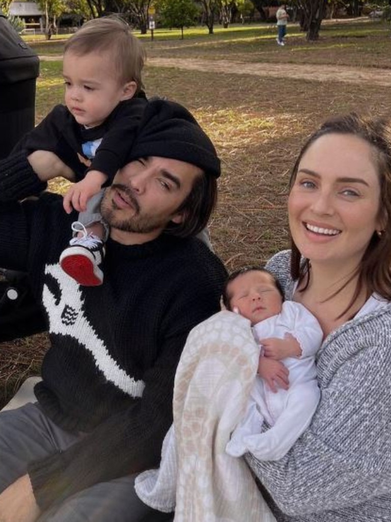 Influencer Chloe Morello with her husband Sebastian and their young children Santino and Leonela.