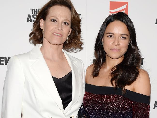 Rodriguez with The Assignment co-star Sigourney Weaver at a New York screening of their thriller last week. Picture: Andrew Toth