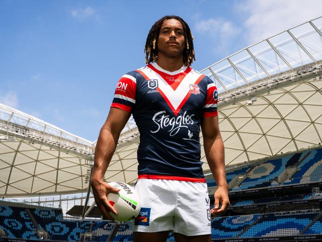 New Sydney Roosters’ 200cm winger Dominic Young will enjoy the extra leg room on his way to Vegas. Picture: Roosters Digital