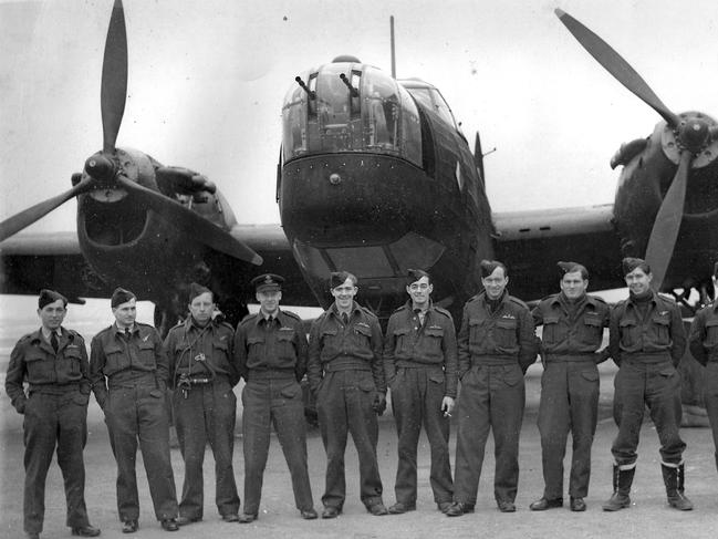 Joffre Bell (far right) was one of ten Australian airmen pictured in front of a Wellington bomber at Pocklington airfield, Yorkshire, during World War II. Joffre was the only one of the ten Aussies to come home from the war.