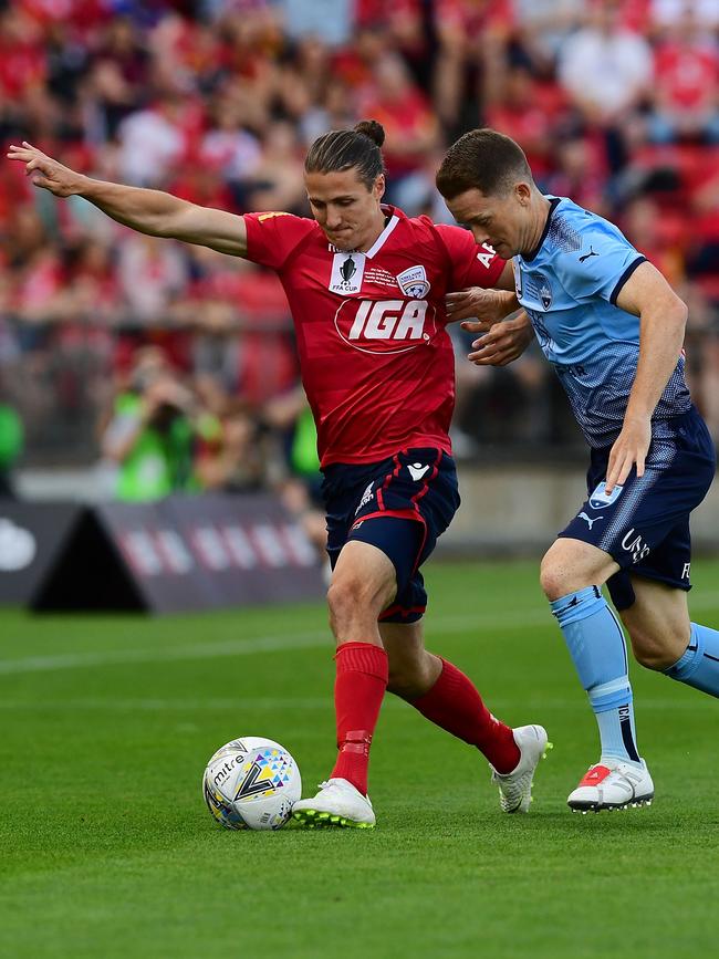 Michael Marrone in action during Adelaide United’s FFA Cup final win over Sydney FC last year. Picture: Mark Brake/Getty Images)