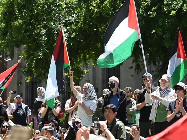 About 1000 protesters gathered at the State Library on Sunday. Picture: Tony Gough