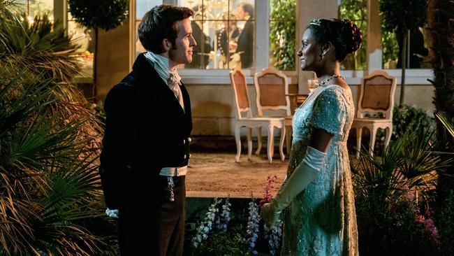 Ashley as Kate Sharma with Jonathan Bailey playing Viscount Anthony. Picture: Netflix