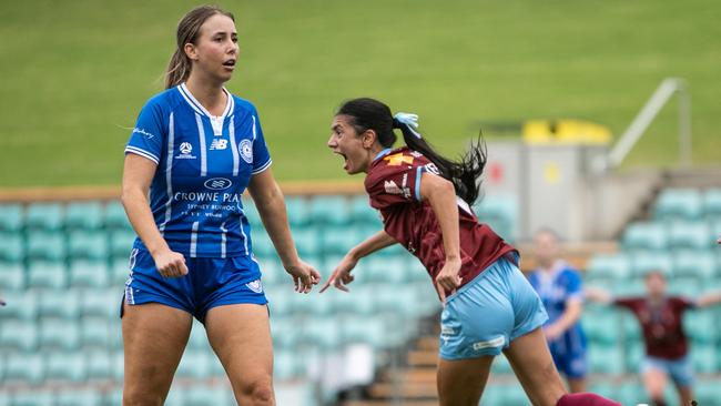 Mona Walker celebrates her first goal for APIA Leichhardt. Picture: Julian Andrews