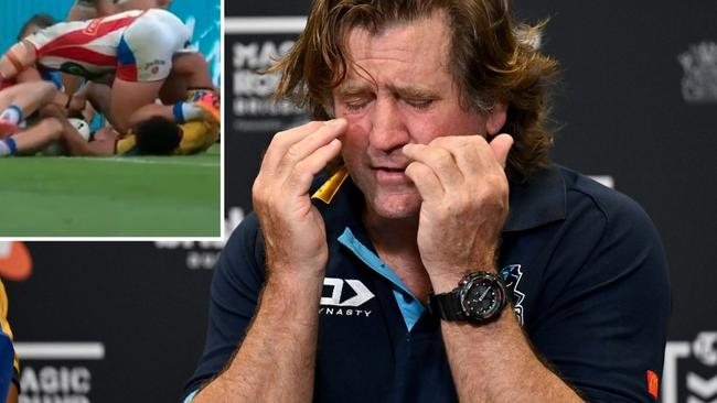 Des Hasler fumes at the decision to not award Brian Kelly a try.