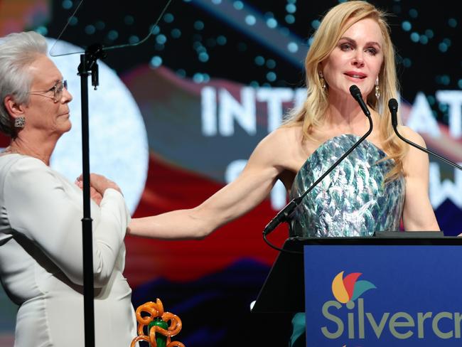 Kidman became emotional during her speech. Picture: Matt Winkelmeyer/Getty Images for Palm Springs International Film Society