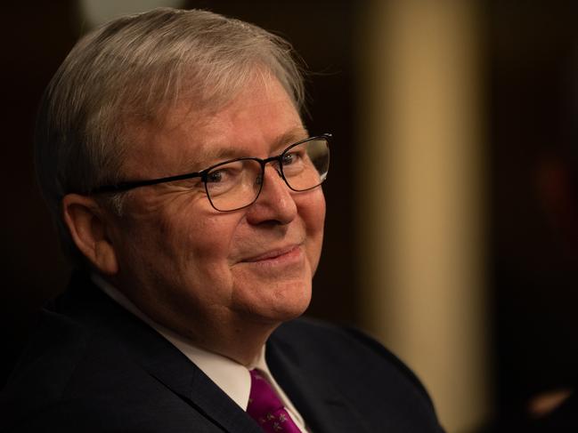 Former Australian prime minister Kevin Rudd speaks during a Q&A session at the Lowy Institute in Sydney, Thursday, June 13, 2019. Mr Rudd discussed China and the new era of strategic competition with the United States across trade, technology, and geopolitics. (AAP Image/Paul Braven) NO ARCHIVING