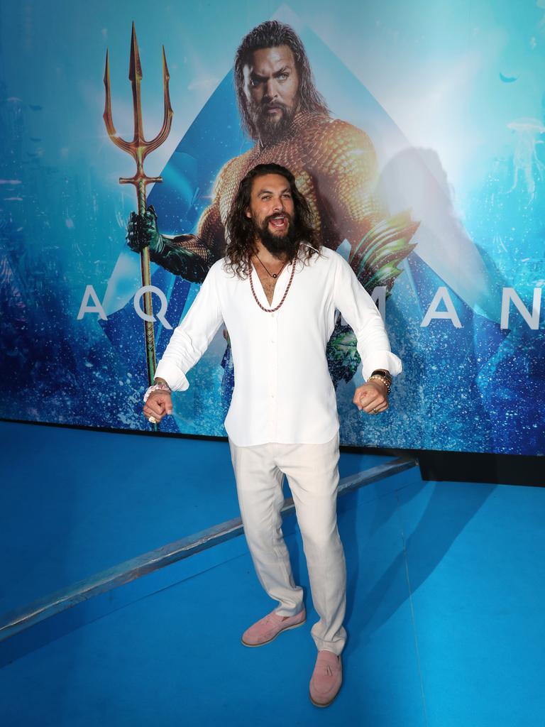 Jason Momoa at the Australian premiere of Aquaman. Picture: Nigel Hallett