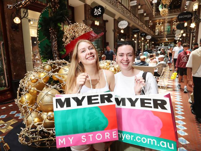 22/12/23: Maisie Gardner 23 and Clara Duffy at The Strand Arcade ding their Christmas shopping. John Feder/The Australian.