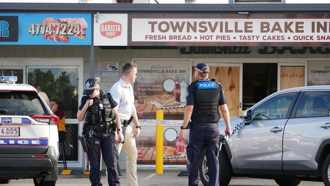 A crime scene has been set up at Townsville Bake Inn, Mount Louisa, after an alleged stabbing about 4.30pm on Saturday. Picture: Blair Jackson