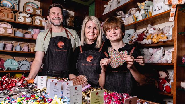 Josh Elliott and Emily Renaud with their son Finn Elliott at Norman and Dann Chocolate Shop in Salamanca. Picture: Linda Higginson