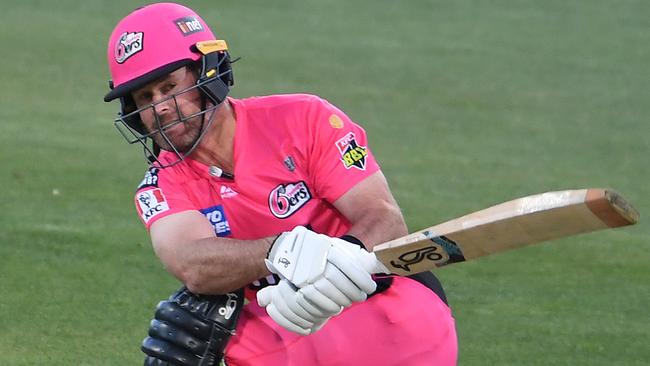 HOBART, AUSTRALIA - DECEMBER 20:  Dan Christian of the Sixers bats during the Big Bash League match between the Sydney Sixers and the Adelaide Strikers at Blundstone Arena, on December 20, 2020, in Hobart, Australia. (Photo by Steve Bell/Getty Images)