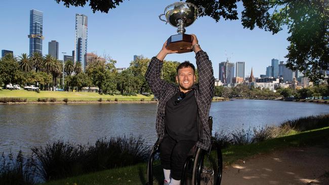 Dylan Alcott would have forgotten the scheduling debacle after another Aus Open title. Picture: Tennis Australia/AFP