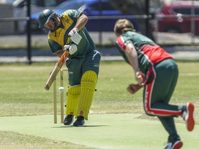 Moorooduc skipper Ben Williams on the drive against Pines. Picture: Valeriu Campan