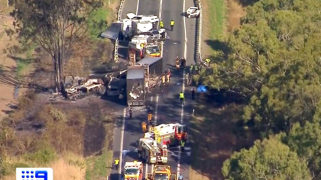 Aerial footage of the crash from Supplied: Nine New Queensland