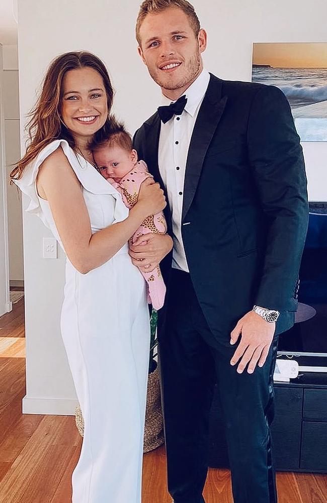 Tahlia Giumelli and partner Tom Burgess with baby Sophie. Picture: Instagram