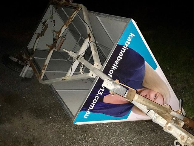 The council poll has turned nasty in Palm Beach with Division 13 candidate Katrina Beikoff having her signage damaged.