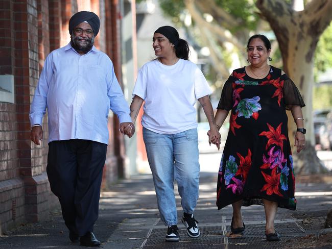 Paramjit Singh Jaswal and Dilpreet Kaur Jaswal, with their daughter Tavreen Kaur Jaswal. Picture: David Caird