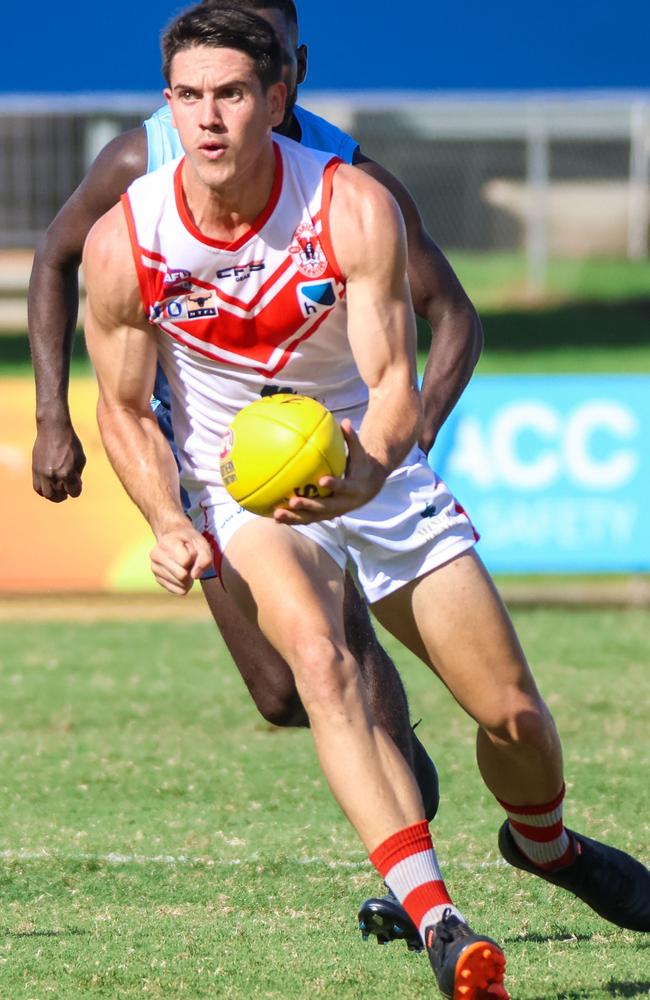 Brodie Carroll captained Waratah to their drought breaking premiership. Picture: Celina Whan / AFLNT Media.