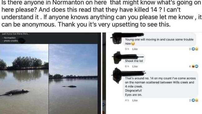 A social media post seeking information about croc deaths near the town of Normanton. Picture: Supplied